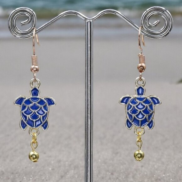 Sea Turtle Earrings Handcrafted Beach Jewelry - Picture 1 of 4